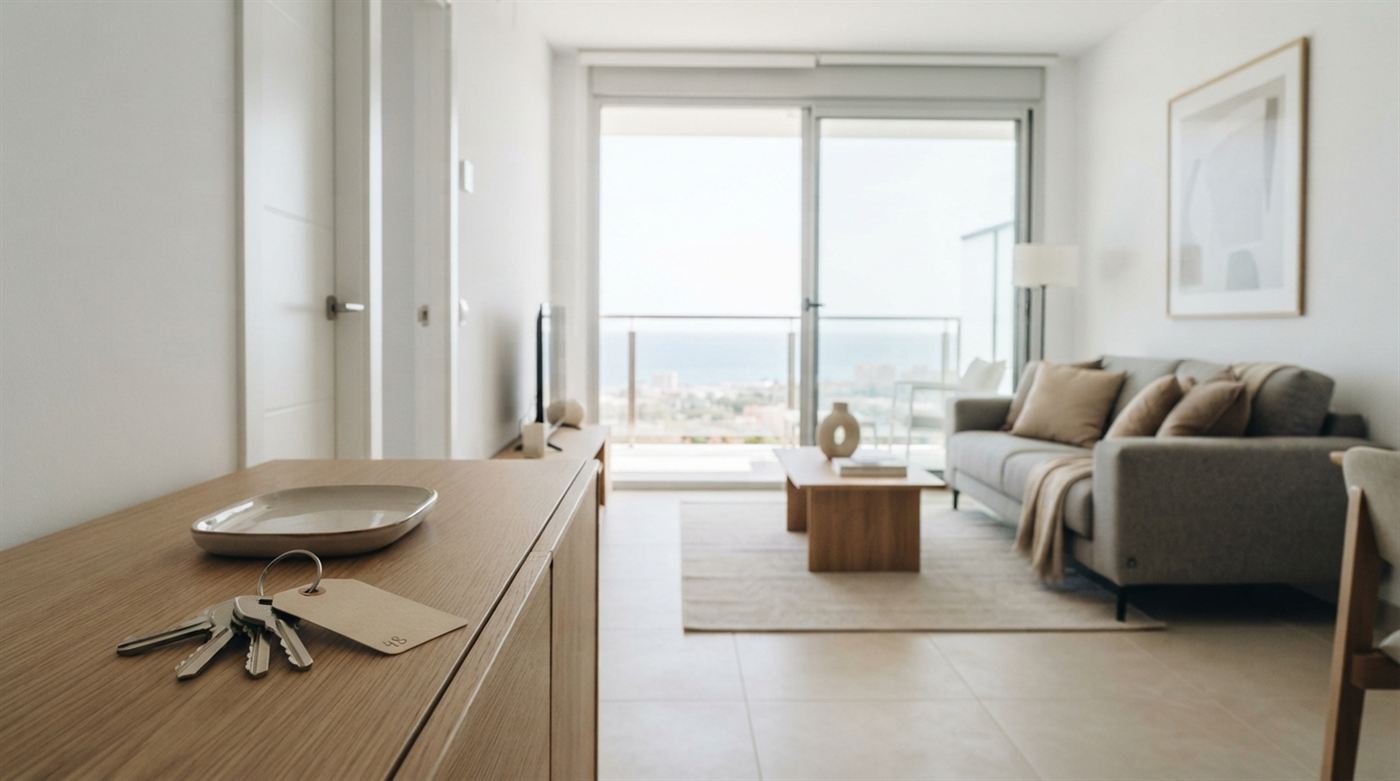 Salón de una vivienda ya terminada, a la venta